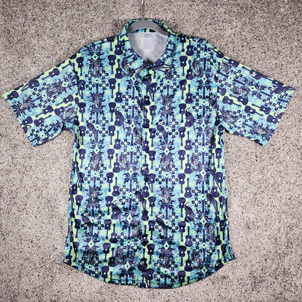 Margaritaville Seattle Mariners Mens Medium Aloha Tropical Guitar Parrot Shirt